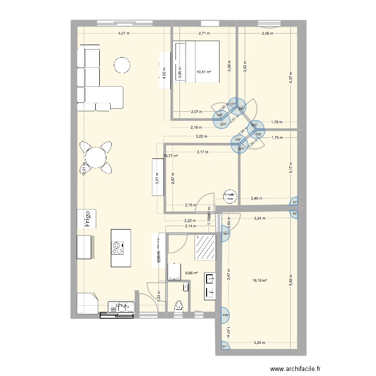 les jeunes. Plan de 4 pièces et 116 m2