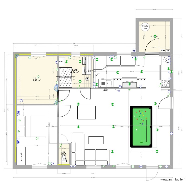 maison avec aménagement elec. Plan de 5 pièces et 20 m2