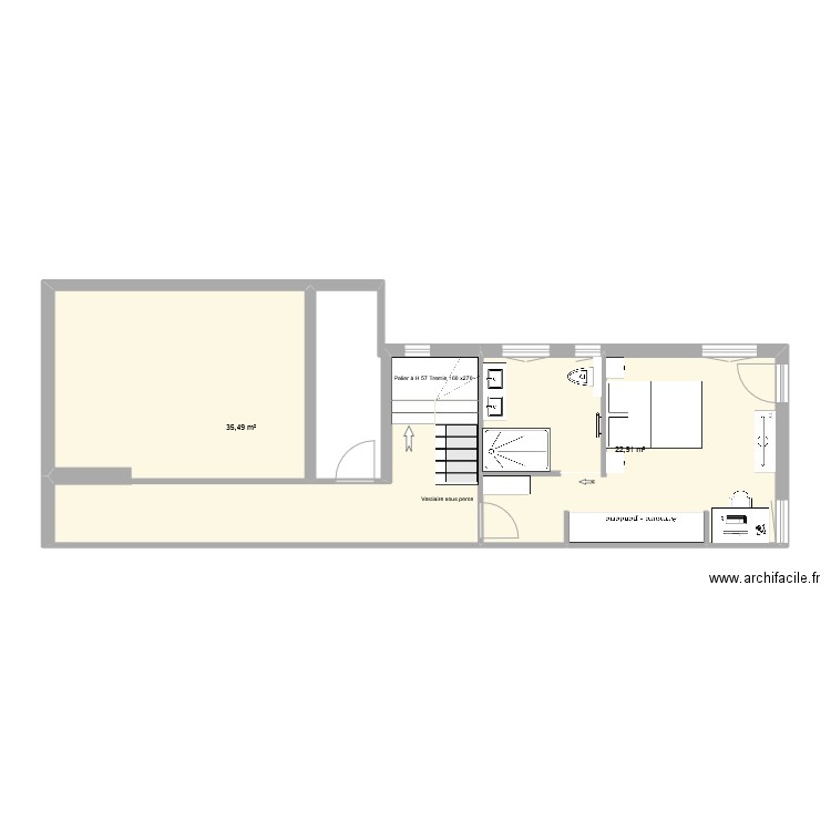 Emiie chB3. Plan de 2 pièces et 58 m2