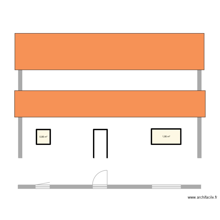 Face Nord. Plan de 2 pièces et 3 m2