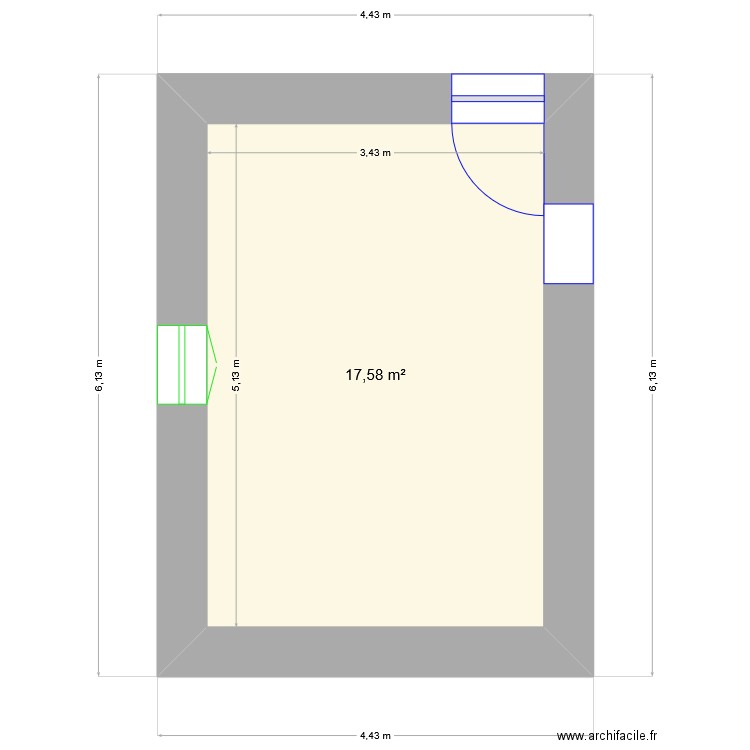amelia003. Plan de 1 pièce et 18 m2