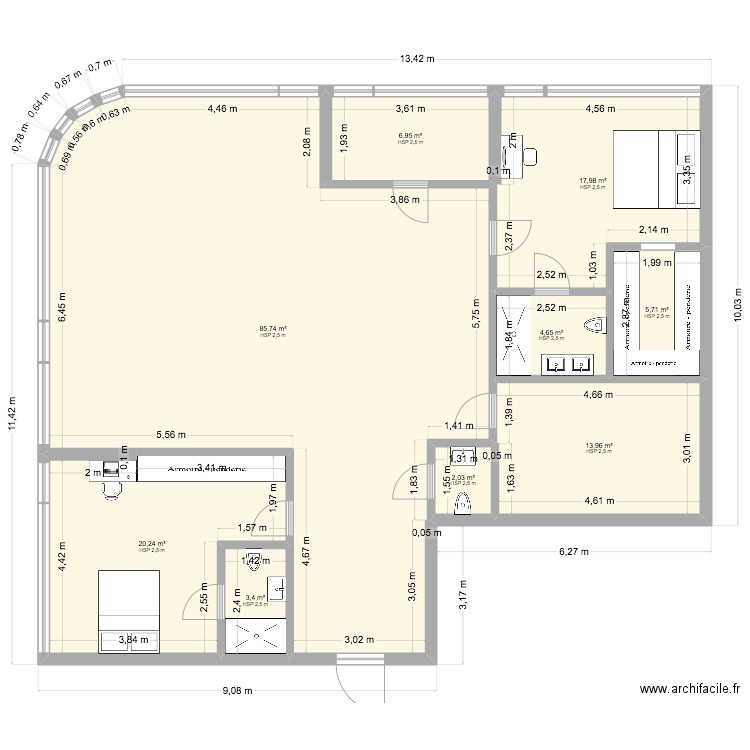 Hyde 166. Plan de 9 pièces et 161 m2