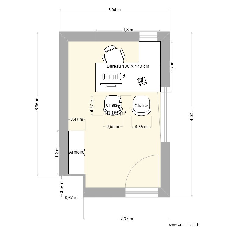 Nouveau bureau. Plan de 1 pièce et 10 m2