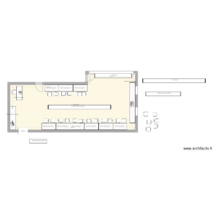 Sala Mascaragem mesas na parede. Plan de 1 pièce et 78 m2
