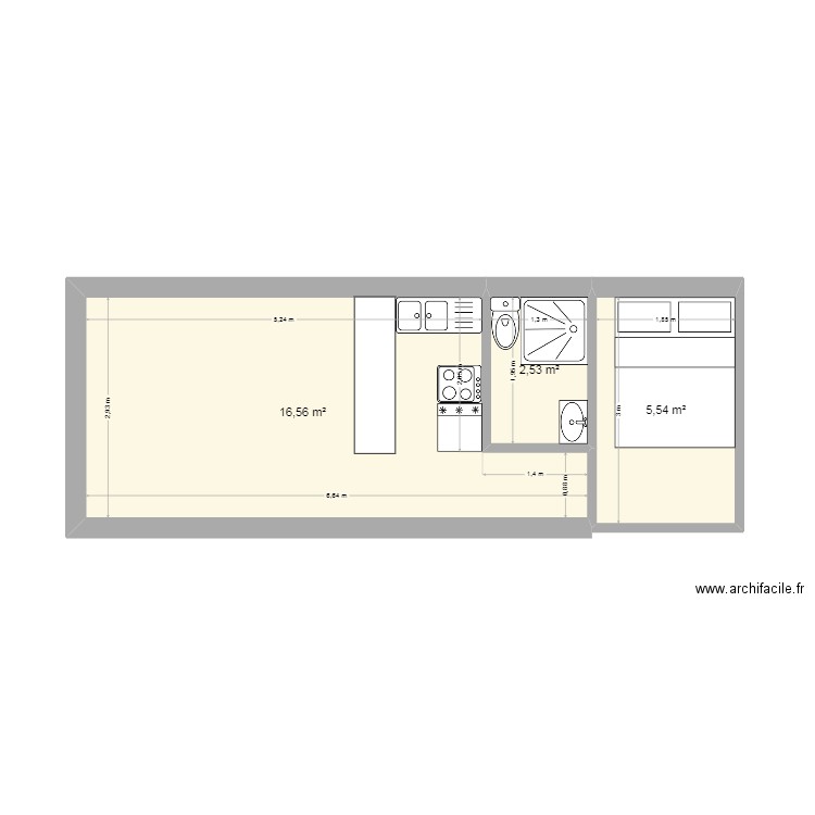 MH 1. Plan de 3 pièces et 25 m2