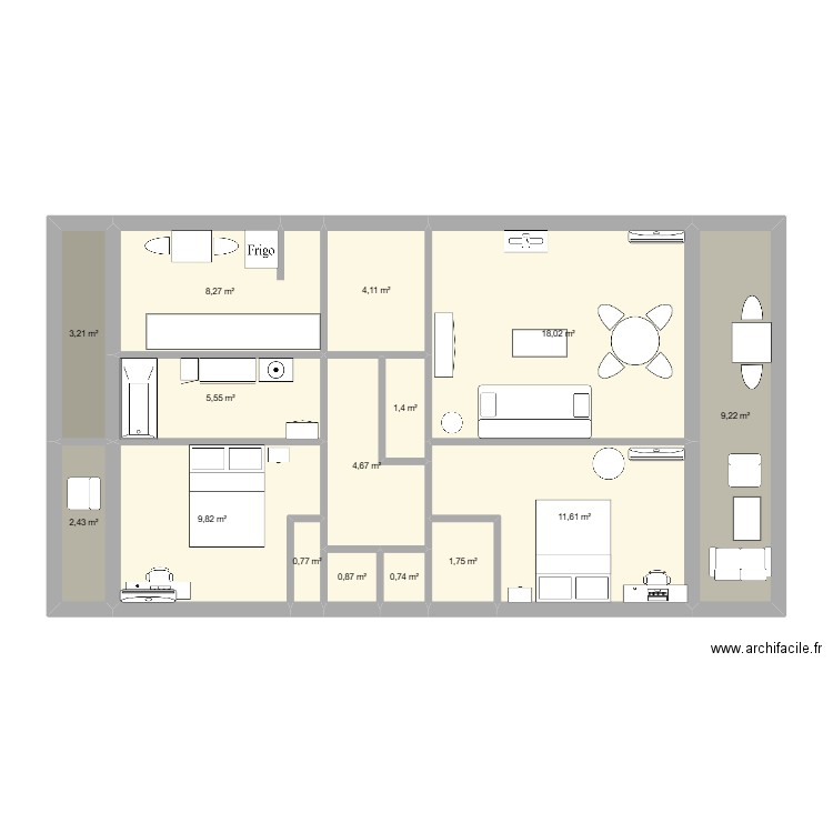 newappart1. Plan de 15 pièces et 82 m2