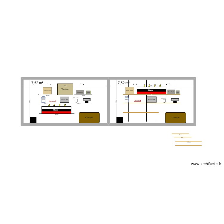 mur Lego. Plan de 2 pièces et 15 m2