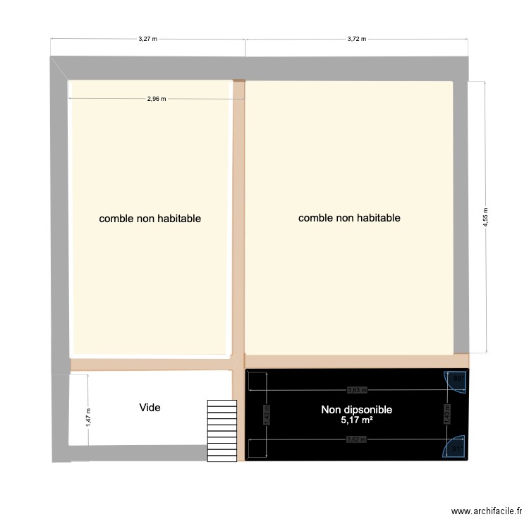 Prez-vers-Noréaz _comble. Plan de 4 pièces et 32 m2