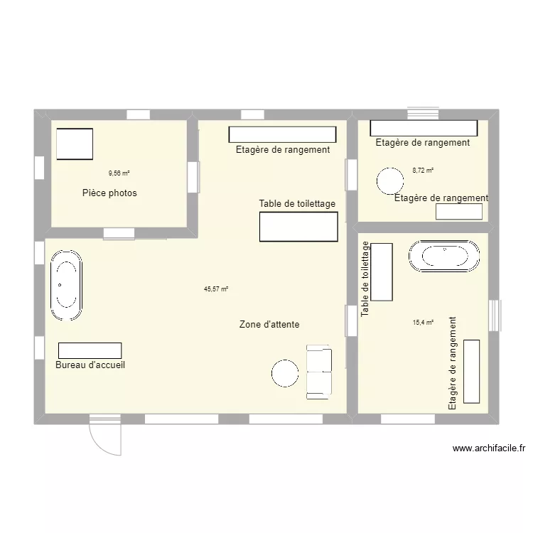 Salon toilettage. Plan de 