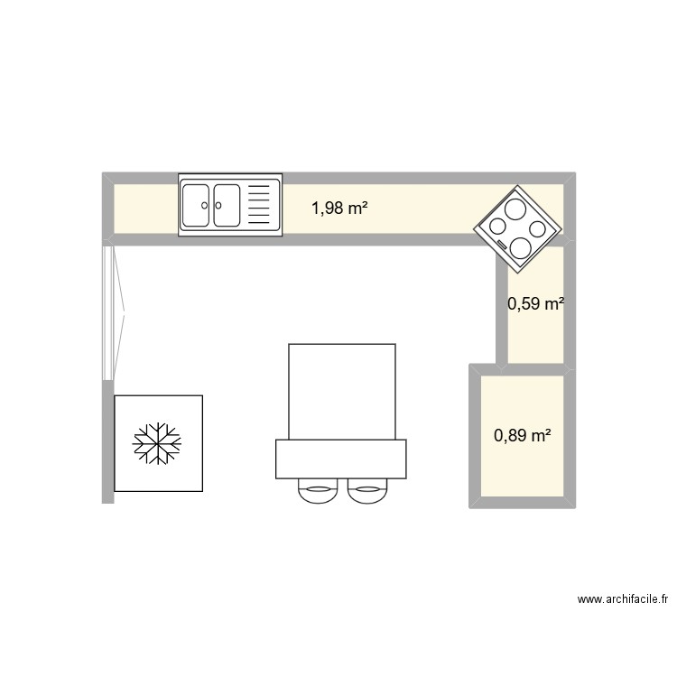 CUISINISA. Plan de 3 pièces et 3 m2