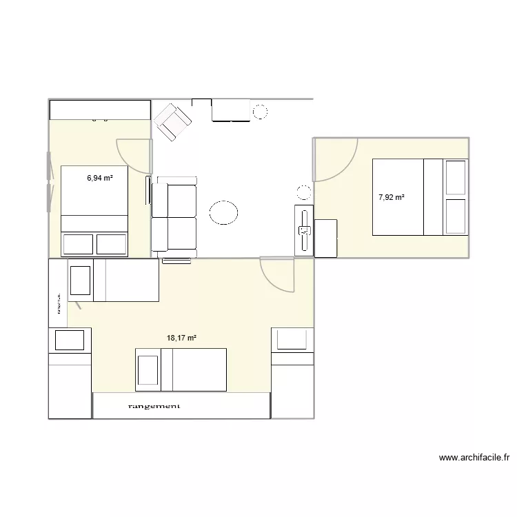 Etage NormaS. Plan de 3 pièces et 33 m²