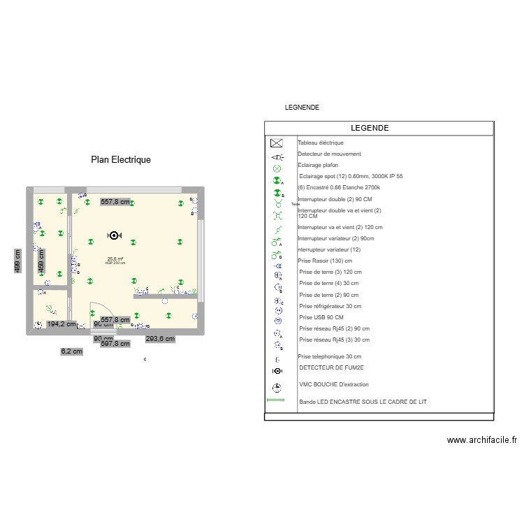 plan elec archi facil. Plan de 1 pièce et 26 m2