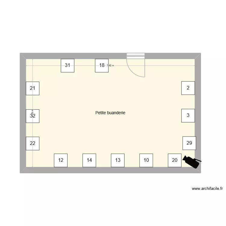 Petite buanderie. Plan de 1 Pièce et 35 m²