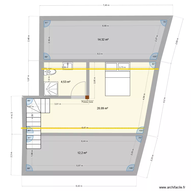 2eme etage maison2 pmu. Plan de 4  et 51 m²