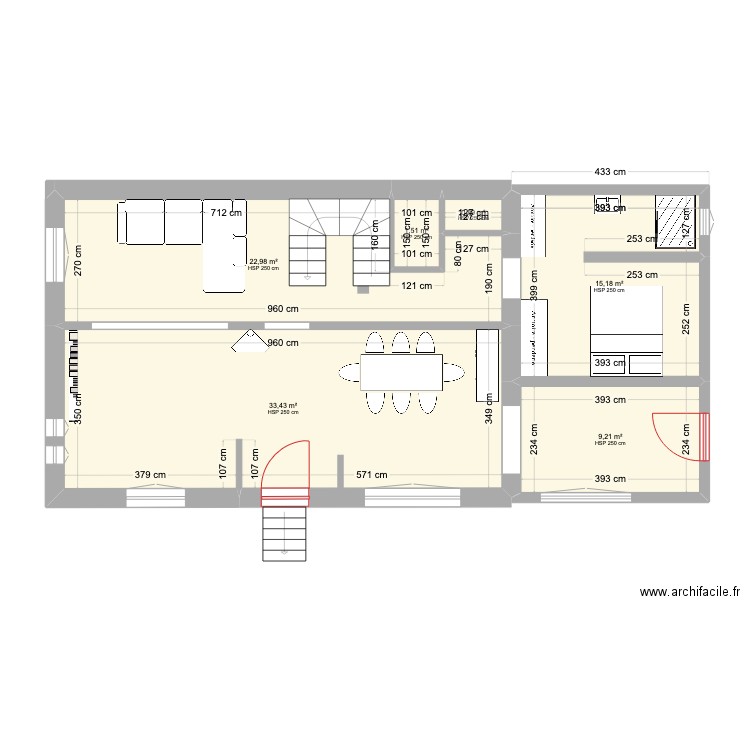 Molière - RDC futur option 2. Plan de 6 pièces et 83 m2