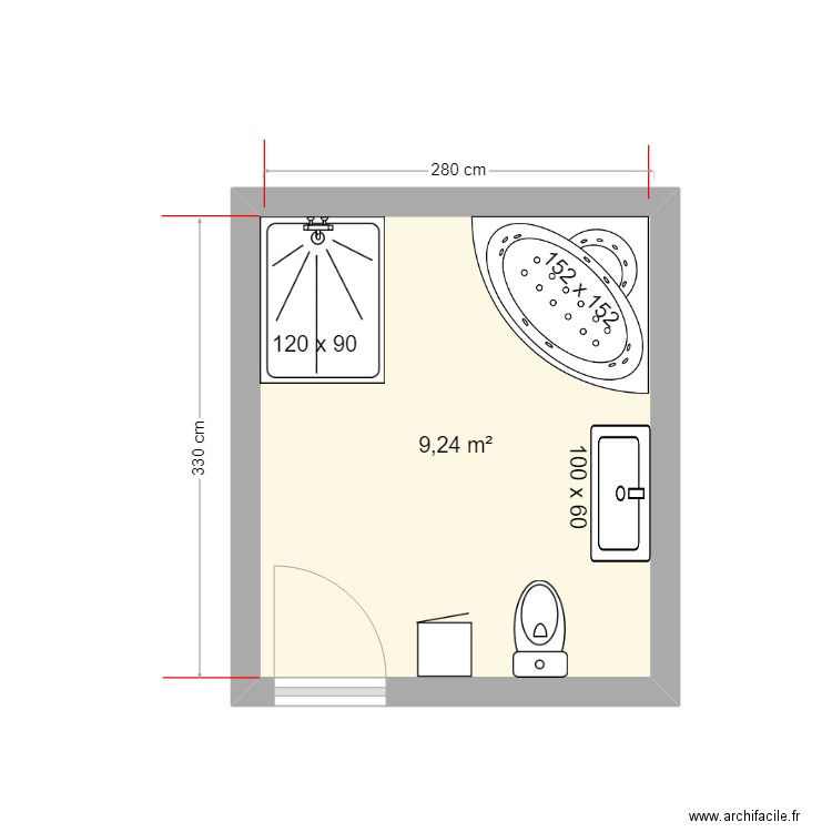 SDB05. Plan de 1 pièce et 9 m2