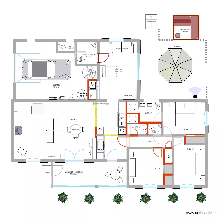Allemagne r&eacute;novation module 1 option 3ch. Plan de 19  et 145 m²