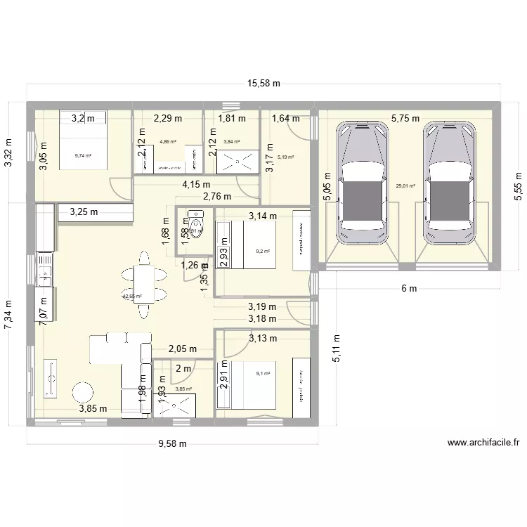 maison 2. Plan de 10  et 119 m²