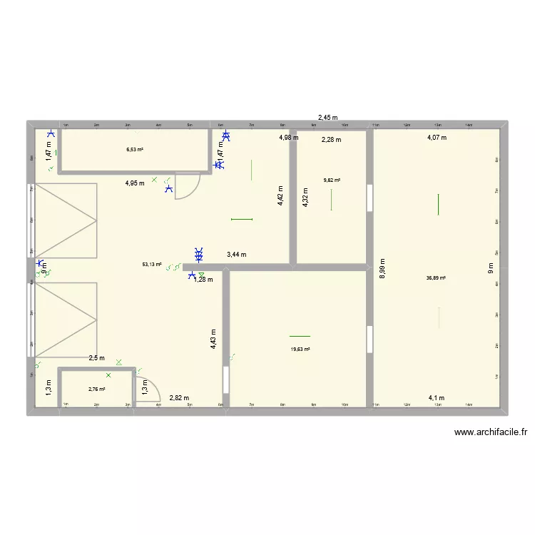 Sous-sol. Plan de 6  et 129 m²