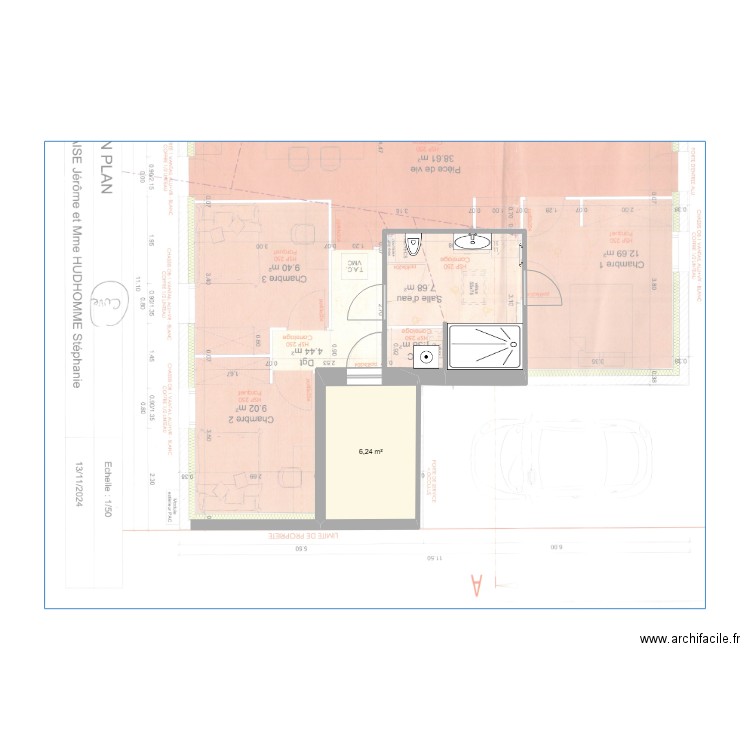 baraise. Plan de 1 pièce et 6 m2