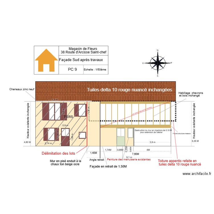 PC 9  Façade Sud après travaux 1. Plan de 0 pièce et 0 m2