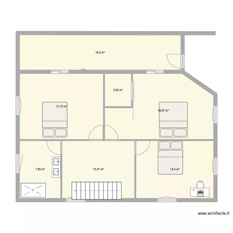 Feuillat étage 1. Plan de 7 Pièces et 93 m² Feuillat étage 1. Plan de 7 Pièces et 93 m²
