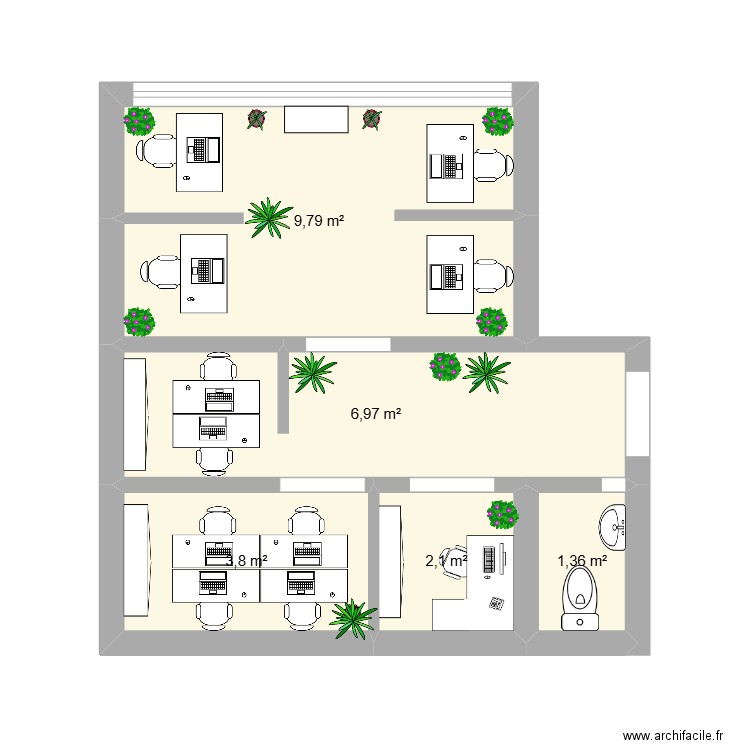 Bureau Technique. Plan de 5 pièces et 24 m2