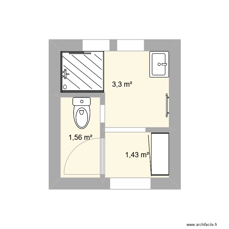 SDB ORIGINE. Plan de 3 pièces et 6 m2