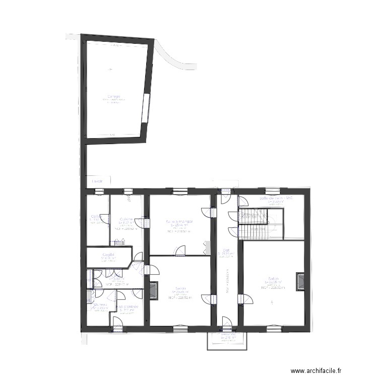 RDC. Plan de 15 pièces et 231 m2