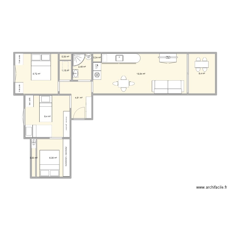 6.6 Amphitrite. Plan de 11 pièces et 58 m2