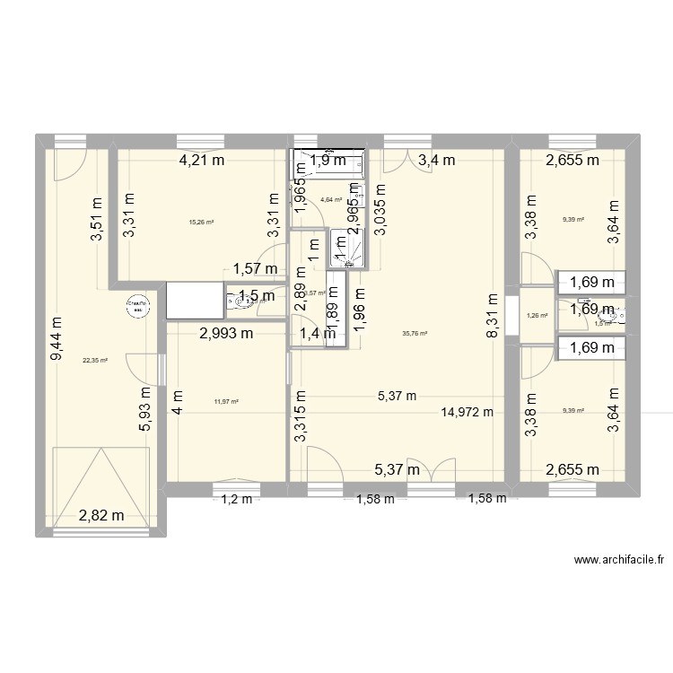 aude. Plan de 11 pièces et 116 m2