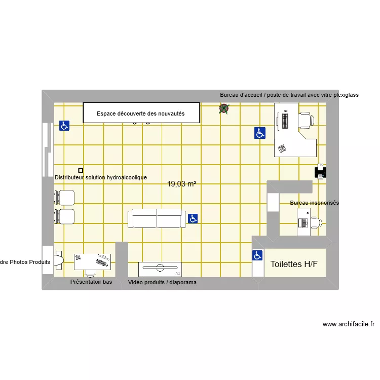 Accueil client. Plan de 2  et 20 m²