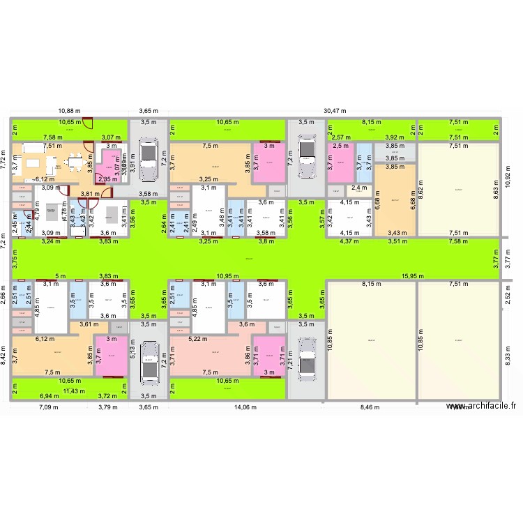 Plan Dabou Cote Ecole Jacq v2. Plan de 61 pièces et 1085 m2