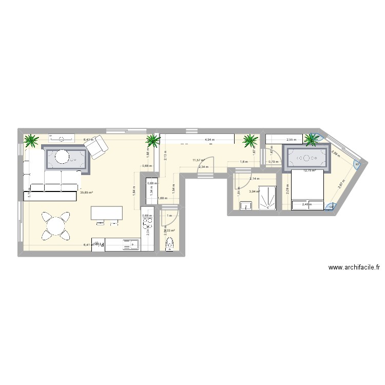 Appart Ade. Plan de 5 pièces et 66 m2