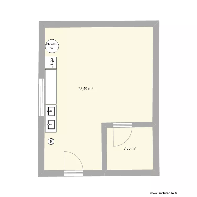 Cuisine. Plan de 2 et 27 m² Cuisine. Plan de 2 et 27 m²