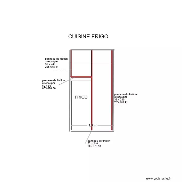 cuisine frigo. Plan de 