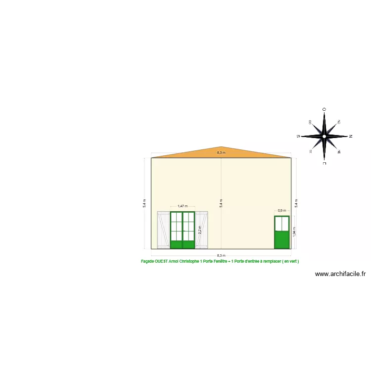 Arnol Christophe fa&ccedil;ade OUEST. Plan de 