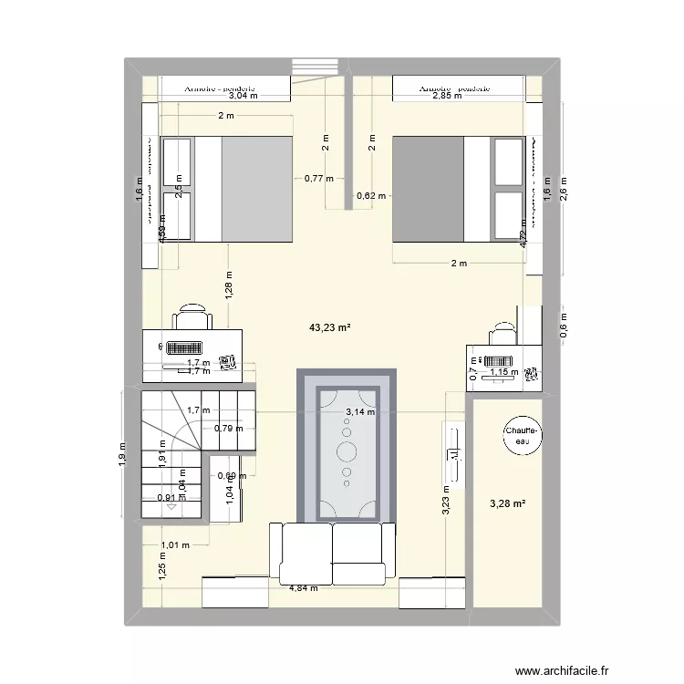 chambre fille. Plan de 2 pièces et 47 m²