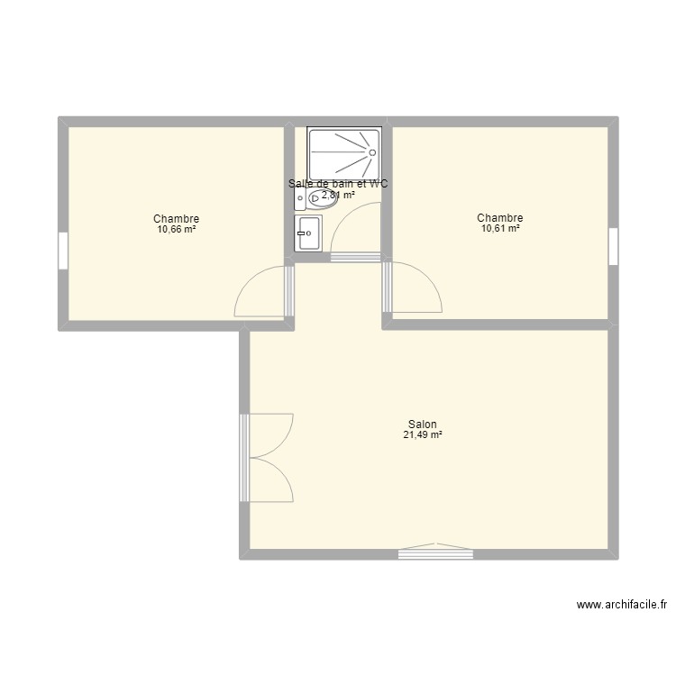 bungalow 2 chambres. Plan de 4 pièces et 46 m2