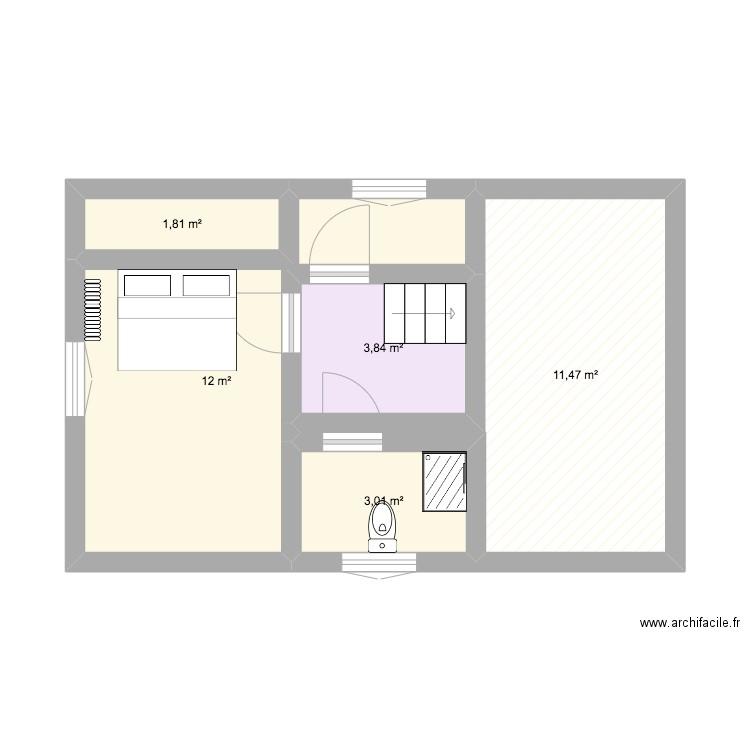 2nd palier. Plan de 5 pièces et 32 m2