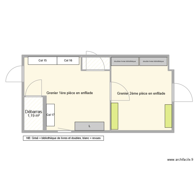 Grenier 1ère et 2ème piéces. Plan de 4 pièces et 20 m2