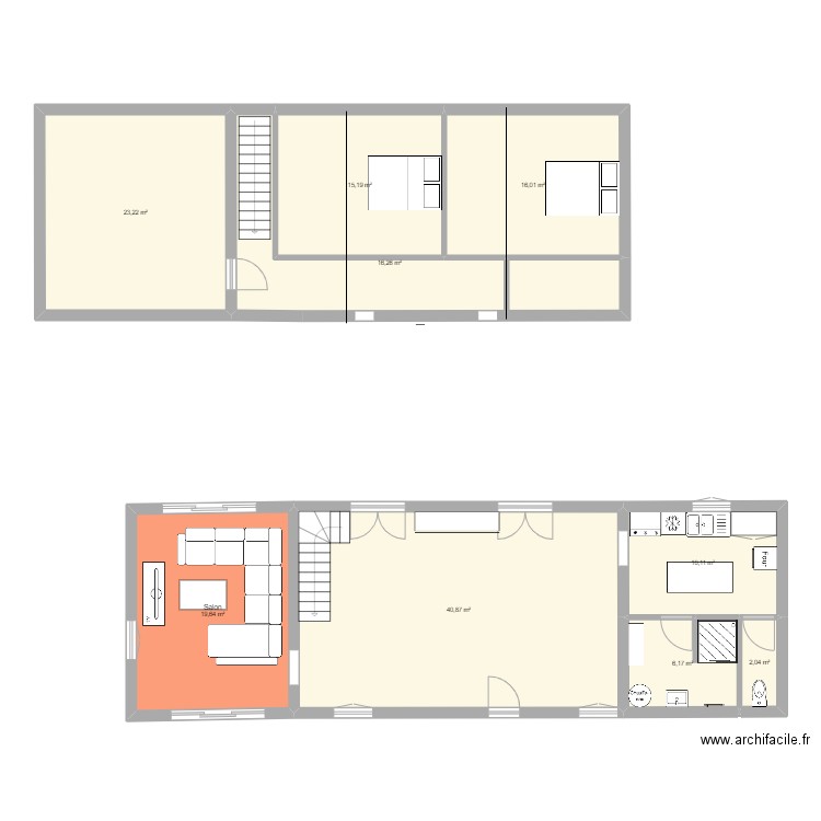 Jordo. Plan de 9 pièces et 150 m2