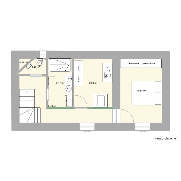 joly étage 1. Plan de 6 pièces et 36 m2