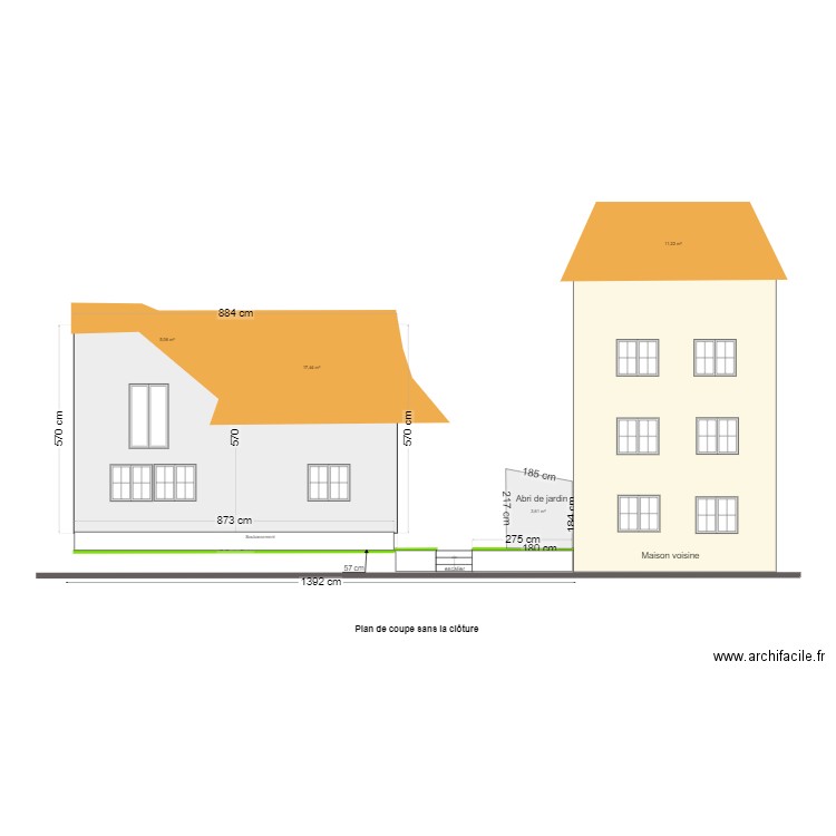 plan de coupe avec gazon et abri. Plan de 0 pièce et 0 m2