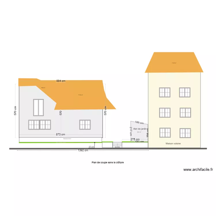 plan de coupe avec gazon et abri. Plan de 