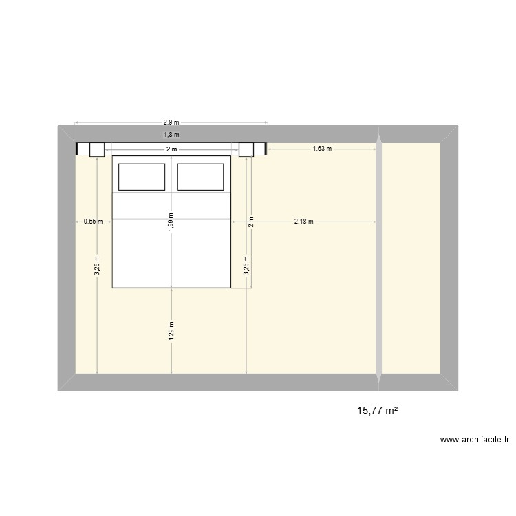 plan lit. Plan de 2 pièces et 19 m2