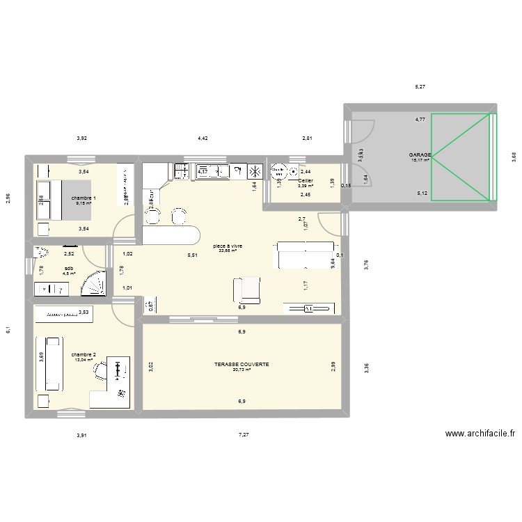 PLAN 1. Plan de 7 pièces et 100 m2