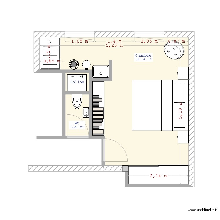 Gagny chambre. Plan de 3 pièces et 20 m2
