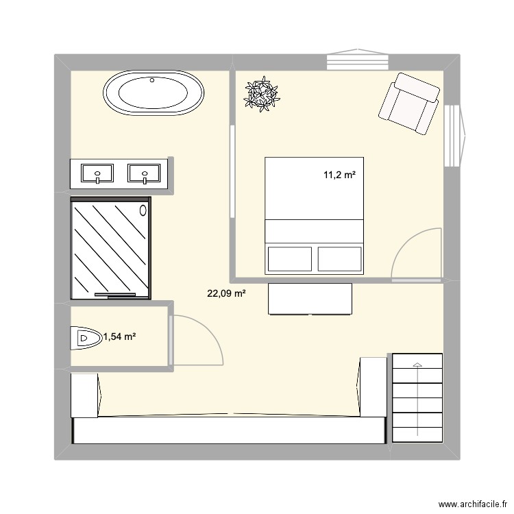etage pommer. Plan de 3 pièces et 35 m2