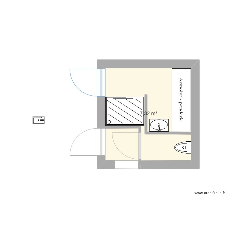 sde. Plan de 1 pièce et 7 m2